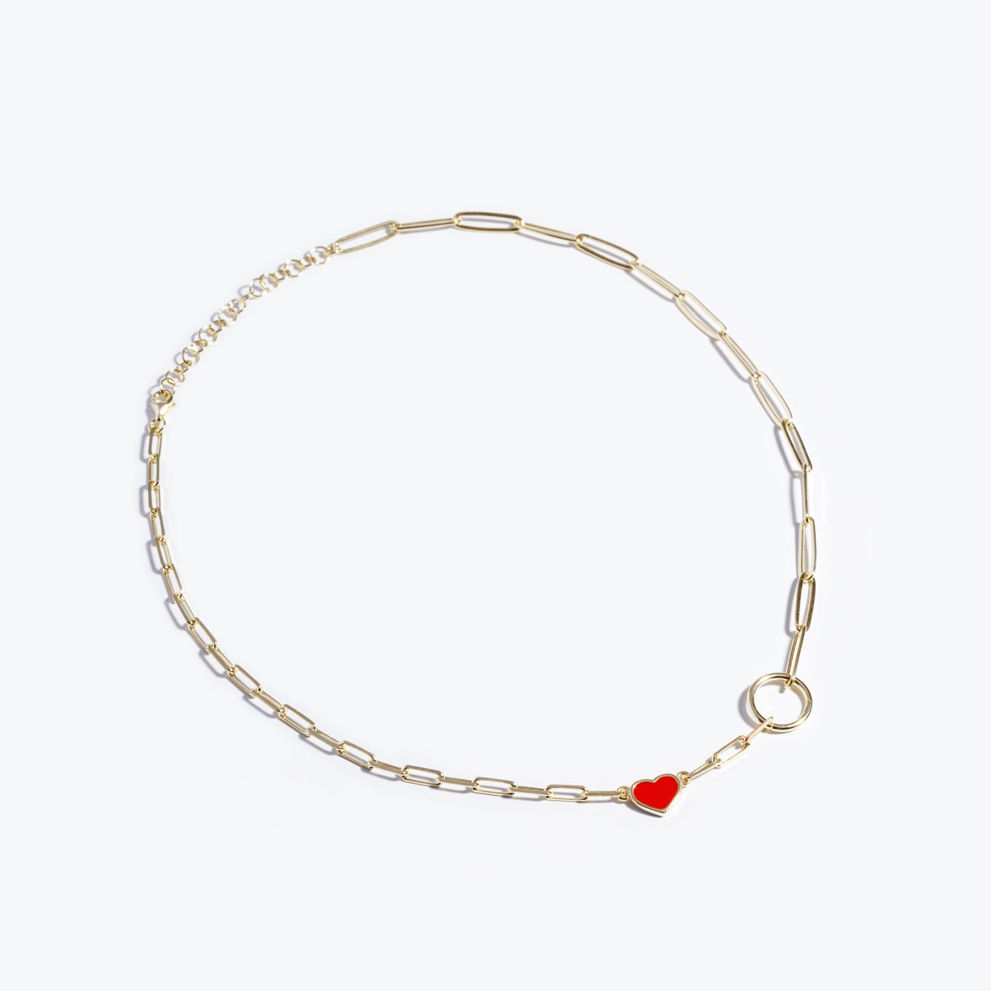 Cali Heart Paperclip Necklace - Red