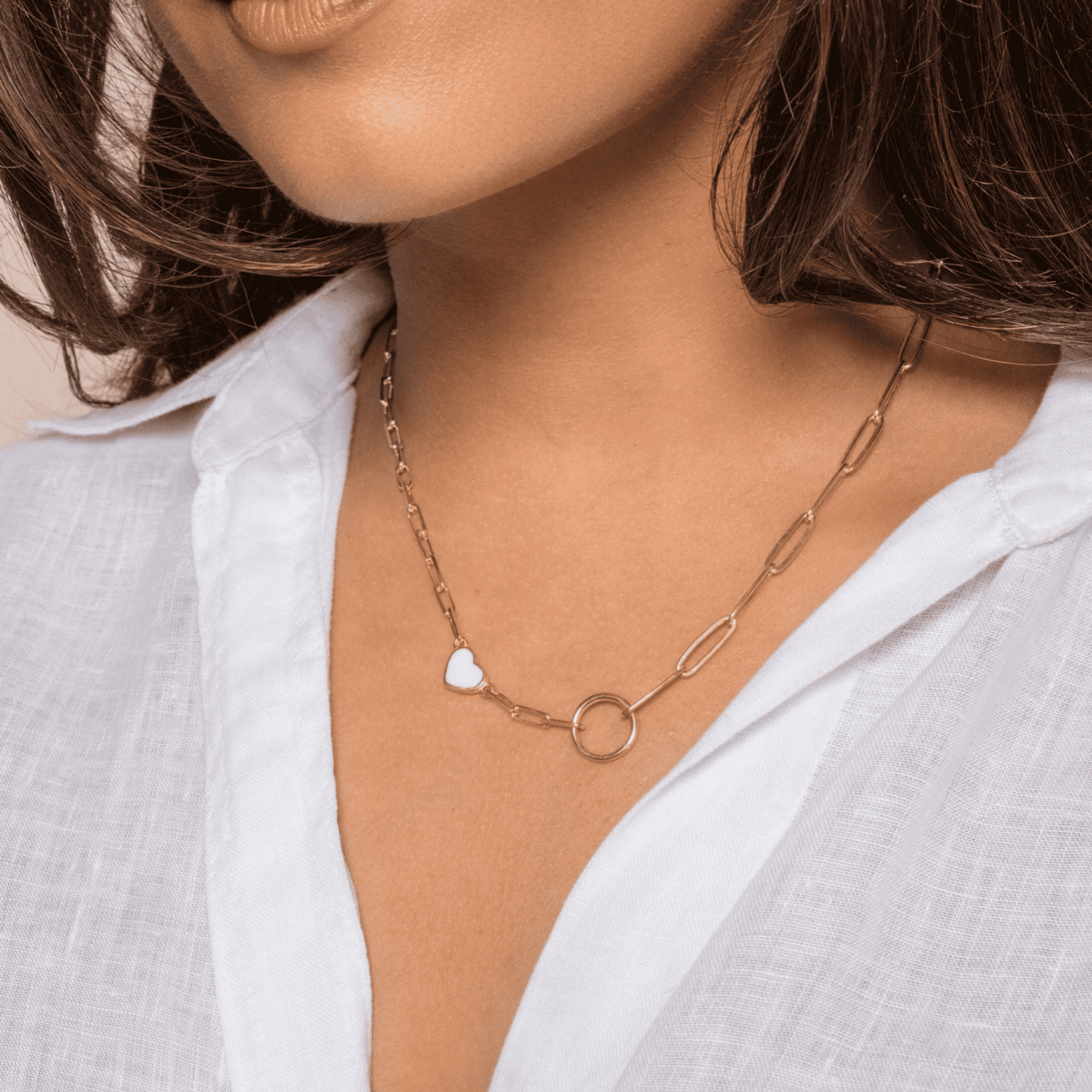 Cali Heart Paperclip Necklace - White