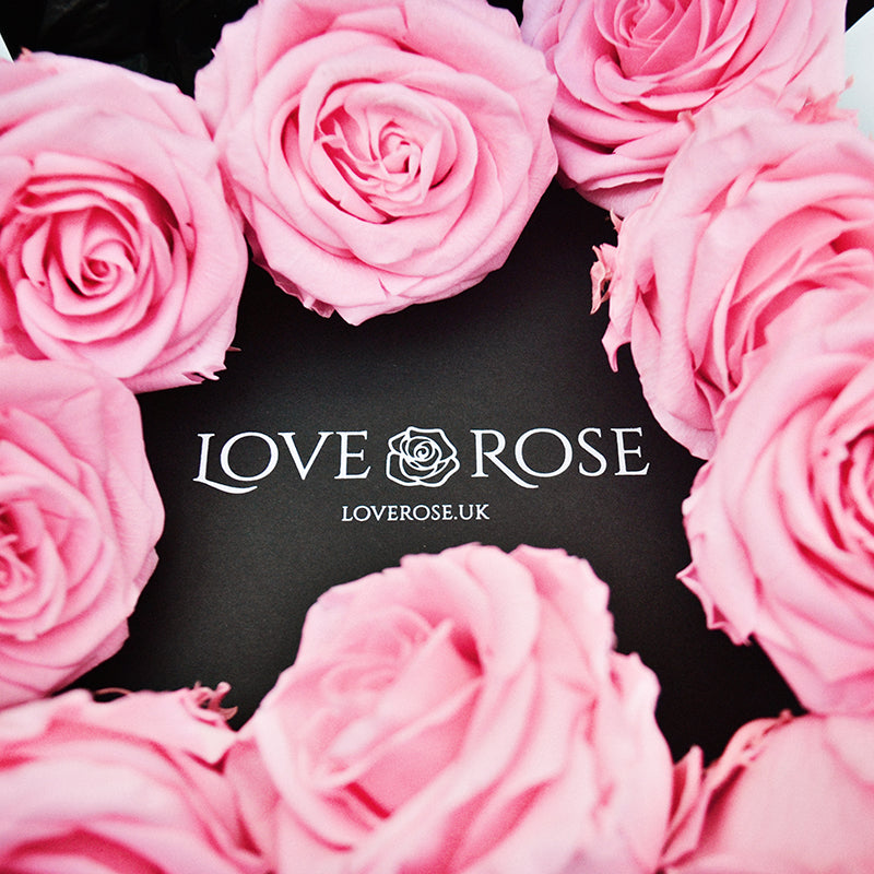 9 Infinity Pink Roses in a Black Box