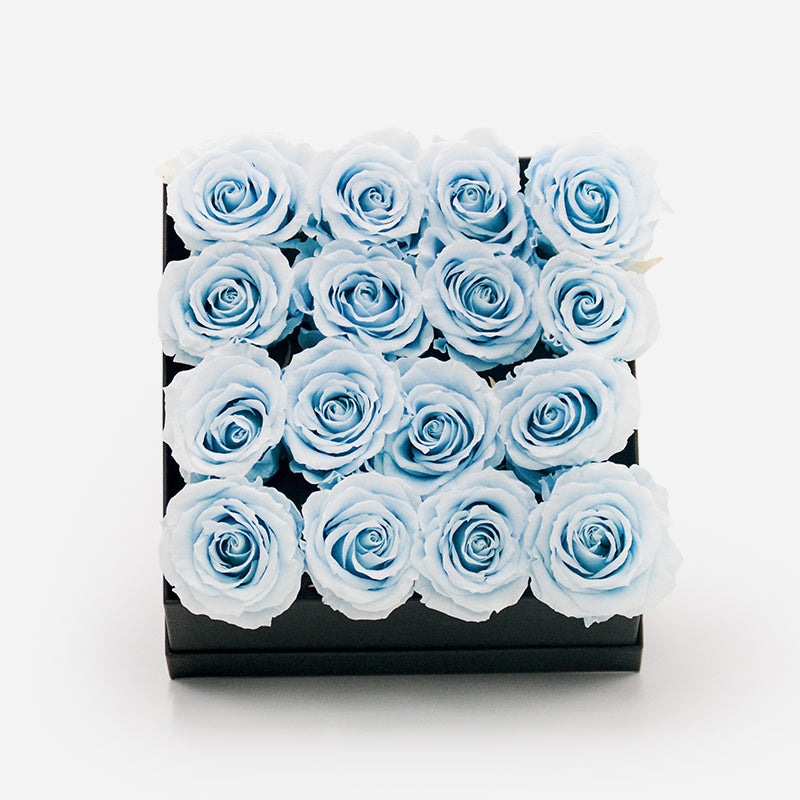 16 Infinity Blue Roses in a Black Box