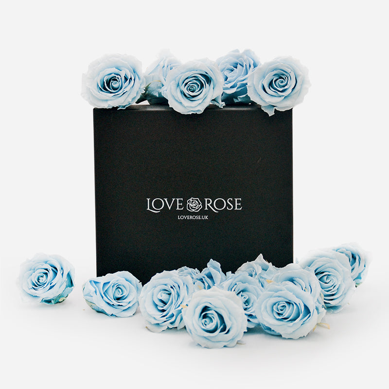16 Infinity Blue Roses in a Black Box