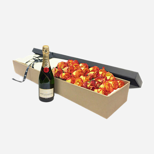 Luxury Orange Roses and Moet