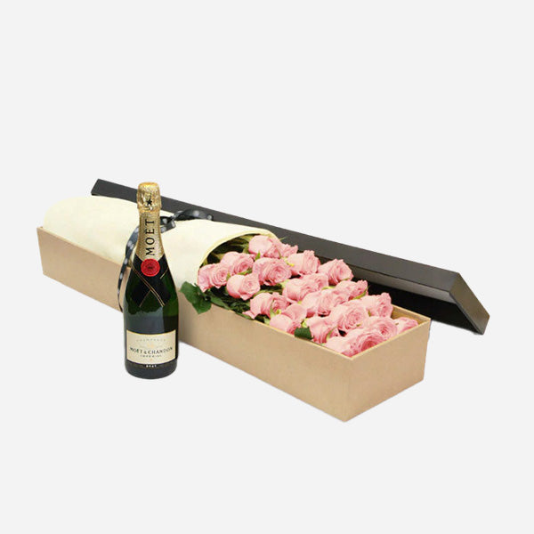 Luxury Pink Rose Box and Moet