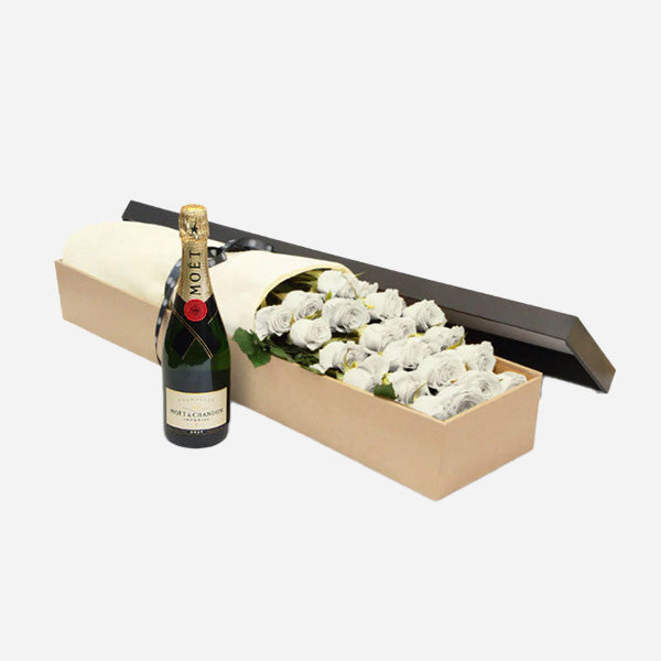 Luxury White Roses and Moet