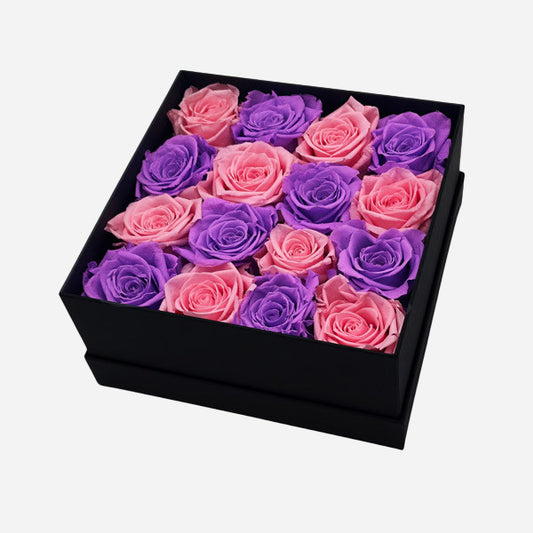 Infinity Pink and Purple Roses in a Black Box