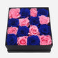 Preserved Blue and Pink Roses in a Black Box