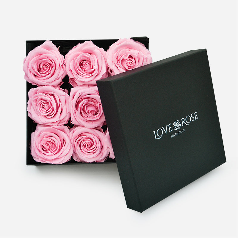 9 Infinity Pink Roses in a Black Box