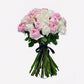 Pink and white luxury roses arranged in a long stem bouquet